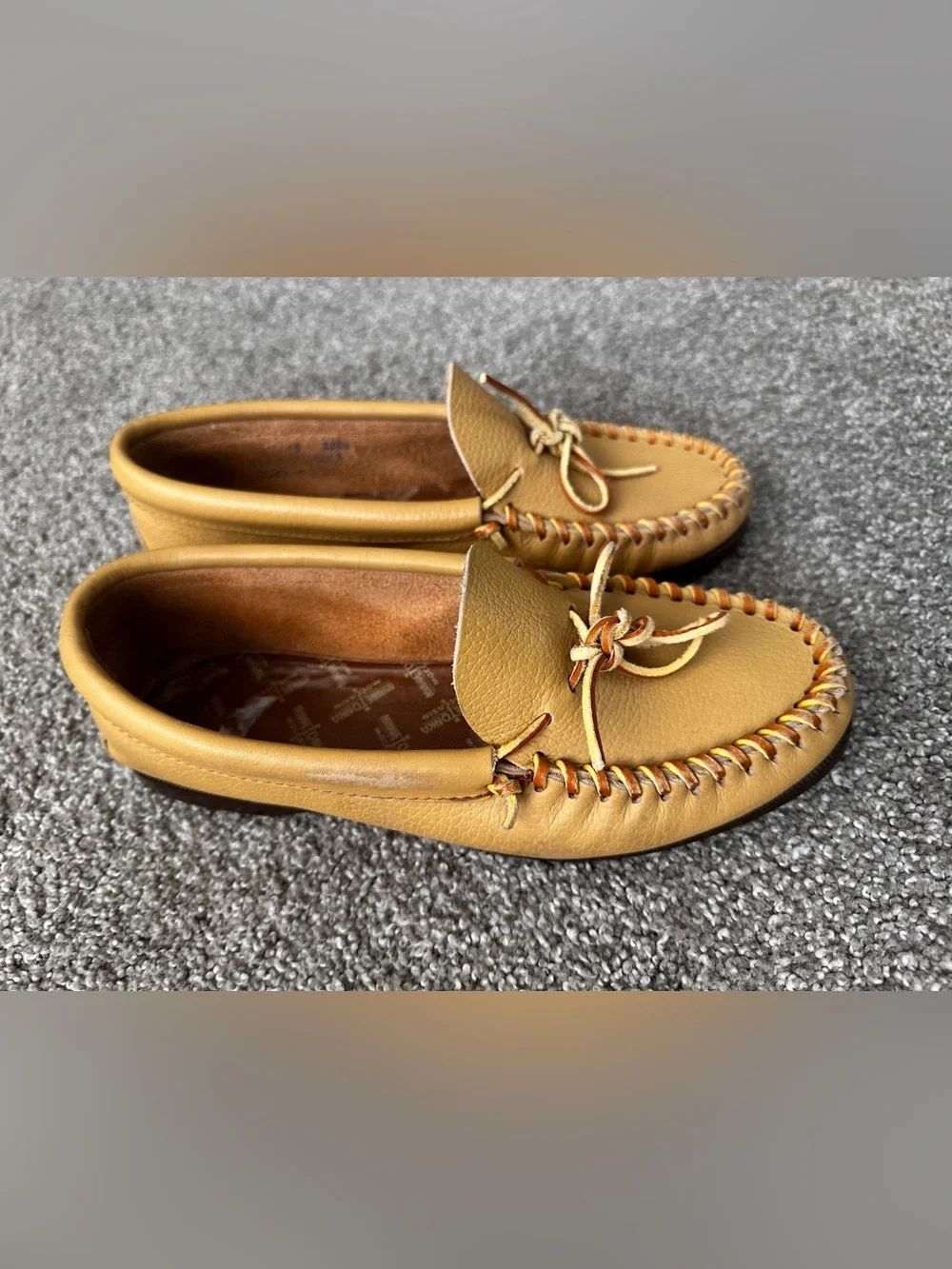 Minnetonka Mustard Leather Moccasin Loafers